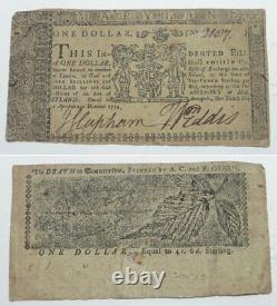 1774 $ $ 1 Dollar Maryland Note De Monnaie Coloniale