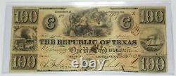 1839 $ 100 $ République Du Texas Redback Cent Dollars Note Bill Devise 27017f