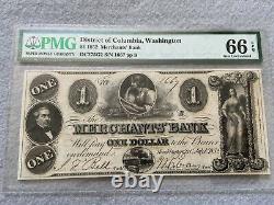 1852 Merchants' Bank, District De Columbia 1 Dollar Bill Pmg Certifié