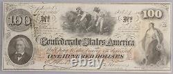 1862 T-41 $100 Cent Dollar Confédéré Monnaie CIVIL War Bill Csa Note