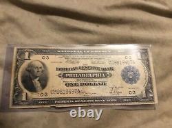 18 Mai 1914 Banque De Réserve Fédérale De Philadelfie Un Dollar Billet Sceau Bleu