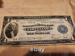 1914-1918 Grande Réserve Fédérale Note Cleveland Ohio 1 Dollar Billet