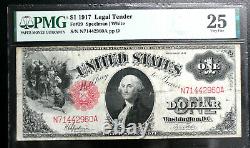 1917 1,00 $ One Dollar Legal Tender États-unis Note Pmg 25 Très Fine En #39