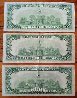 1934 100 $ Projet De Loi Lot De 3 A C L District Réserve Fédérale Note Cent Dollars