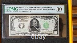 1934 (1 000 $) 1 000 $ Chicago (g) Réserve Fédérale Note Pmg Vf 30