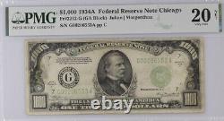 1934a Chicago 1000 $ Billet De Mille Dollars Réserve Fédérale Note Pmg Vf 20 Net