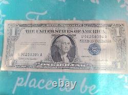 1957 Un Dollar Bleu Sceau Série B Note Argent Certificat Vieux U.s. Bill 1 $