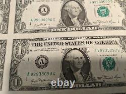 1981 Série $ 1 Dollar Bill Us Feuille De Devises 32 Notes Non Découpées Non Distribuées #5