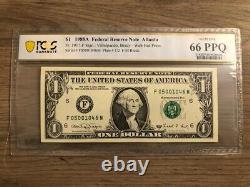 1988a Atlanta 1$ Réserve Fédérale De 1 Dollar Note Web-pcgs Graded Gem Unc 66ppq