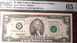 1995 Un Dollar Pmg Ch Unc 65 Epq O. J. Simpson Note Signée Atlanta 1 Bill