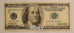 1996 $100 One Hundred Dollar Bill Note Ab59643212q Très Propre Circulé
