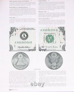 1999 Feuille De Non-découpage 32 1 $ Un Dollar Bills Devise Réserve Fédérale Boston Aa