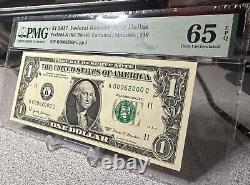 1 $ Billet de la Réserve Fédérale 2017 avec un numéro de série spécial -K 00062000 C sur PMG 65 EPQ