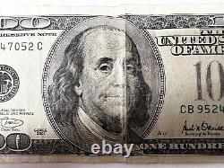 2001 100 $ Une Note De Cent Dollars De La Réserve Fédérale Portant Le Sceau Du Trésor Manquant