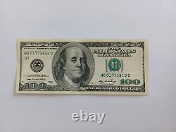 2006 100 $ Projet De Loi De 100 Dollars Note De La Réserve Fédérale, Numéro De Série Hg01773819c