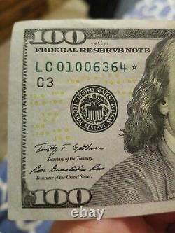 2009a 100 $ Bill Star Note D'une Centaine De Dollars En Série # Lc01006364