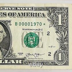 2013 $1 One Dollar Duplicate Serial Star Note, Fancy Low B00001970, Premières Erreurs