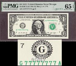 2013 FR Note Chicago $1 Fr# 3001-G Série SOLID G77777777A GEM UNC PMG 65 EPQ