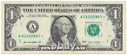 2013 Numéro de série Billet d'un dollar d'erreur fantaisie Réserve fédérale d'une étoile 1.00 US