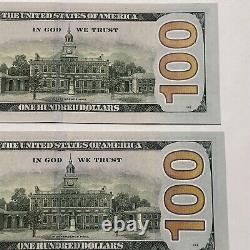 2 2017 Authentique Américain Non Circulé 100 Cent Billets De Dollars Argent 2017 A