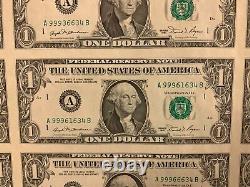32 Uncut One Dollar Bills 1981 Série Avec Boîte D'origine Et Emballage