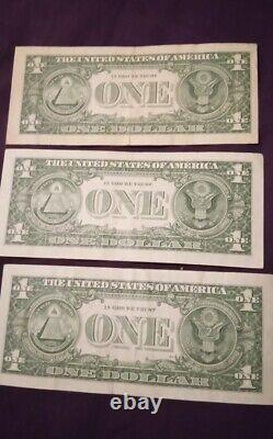 (3) 2013 1 Dollar Star Note Duplicate Serial B New York Washington Fort Worth<br/> 
<br/>(3) 2013 Billet d'1 Dollar Étoile Numéro de Série Dupliqué B New York Washington Fort Worth