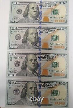 4 Numéros De Série Consécutifs 2013 Me 100 Dollar Bills 100 $ Numéros De Série Séquentiels 400 $