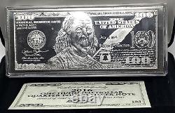 4 Oz. Cent Dollars Quart Livre D'argent Note 0.999 Fine Silver Box & Coa