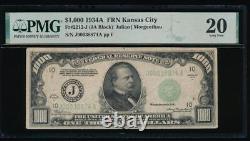 AC 1934A $1000 Kansas City ONE THOUSAND DOLLAR BILL PMG 20 translates to 'Billet de 1000 dollars AC 1934A de Kansas City, PMG 20' in French.