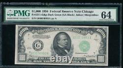 Ac 1934 1000 $ Chicago One MILL Dollar Bill Pmg 64 Non Circulé