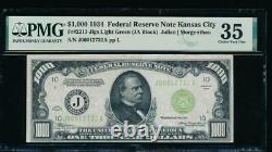 Ac 1934 1000 $ Kansas City Lgs Joint Vert Clair Une Mille Dollar Bill Pmg 35