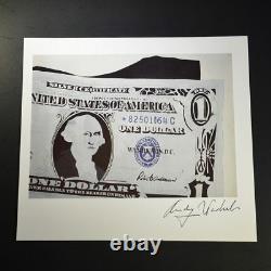 Andy Warhol, One Dollar Bill, Print From Vip Book. Main Signée Par Warhol, Coa