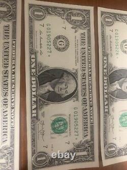 Billet d'un dollar américain Trois notes étoilées séquentielles neuves 2013