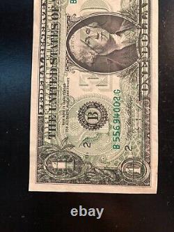 Billet d'un dollar américain de 1993 mal imprimé avec impression intégrale à l'arrière par-dessus l'avant.