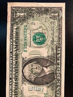 Billet d'un dollar américain de 1993 mal imprimé avec impression intégrale à l'arrière par-dessus l'avant.