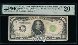 Billet de 1000 dollars AC de Kansas City LGS de 1934, noté PMG 20 NET en français.