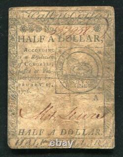 Cc-21 17 Février 1776 $1/2 Note De Monnaie Continentale D'un Demi-dollar