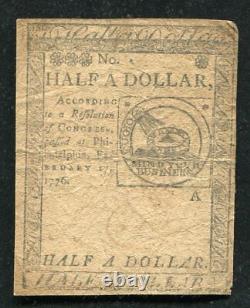 Cc-21 17 Février 1776 1/2 $ Une Demi-dollar Note De Monnaie Continentale (d)