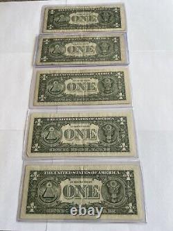 Énorme! Un gros lot de 41 billets d'un dollar avec des numéros de série originaux. Billets étoilés