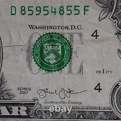 Erreur D'encre Un Dollar $1 Bill Fed Res Note 2013 Des Numéros De Série Décomposés Colorés