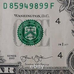 Erreur D'encre Un Dollar $1 Bill Fed Res Note 2013 Numéros De Série Décomposés Colorés