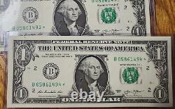 Erreur de production de numéro de série dupliqué de billets de 1 $ 2013 B (7 pièces) en séquence