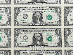 FEUILLE NON COUPÉE de 50 billets de 1 $ Federal Reserve Notes 2017 B New York
