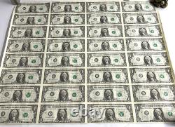 Feuille de 32 billets d'un dollar non coupés 1988A de la Réserve fédérale de la Banque de N. Y, N. Y