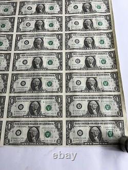 Feuille de 32 billets d'un dollar non coupés 1988A de la Réserve fédérale de la Banque de N. Y, N. Y