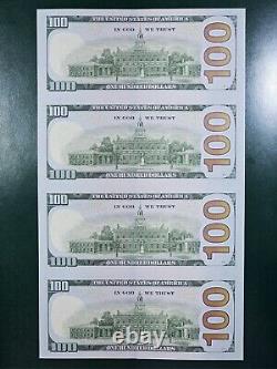 Feuille de billets non coupés de 100 dollars, série de 4 notes, 2009A