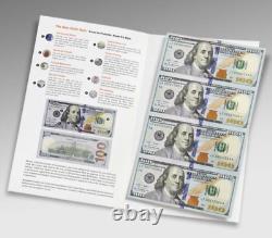 Feuille de devises non coupée de 4 notes de 100 $ de la US MINT encadrée