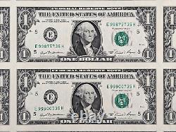 Feuille non coupée de 32 billets d'un dollar non circulés de 1981 dans un support BEP à Richmond.
