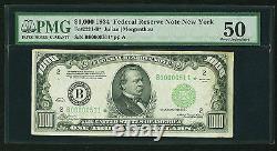 Fr 2211-b 1934 1000 $ Une Mille Étoile Réserve Fédérale Note Pmg Au-50 Rare