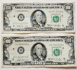 Lot De 2 1969a Un Billet D'une Centaine De Dollars. 100 $ Note 1 Cleveland, 1 St. Louis